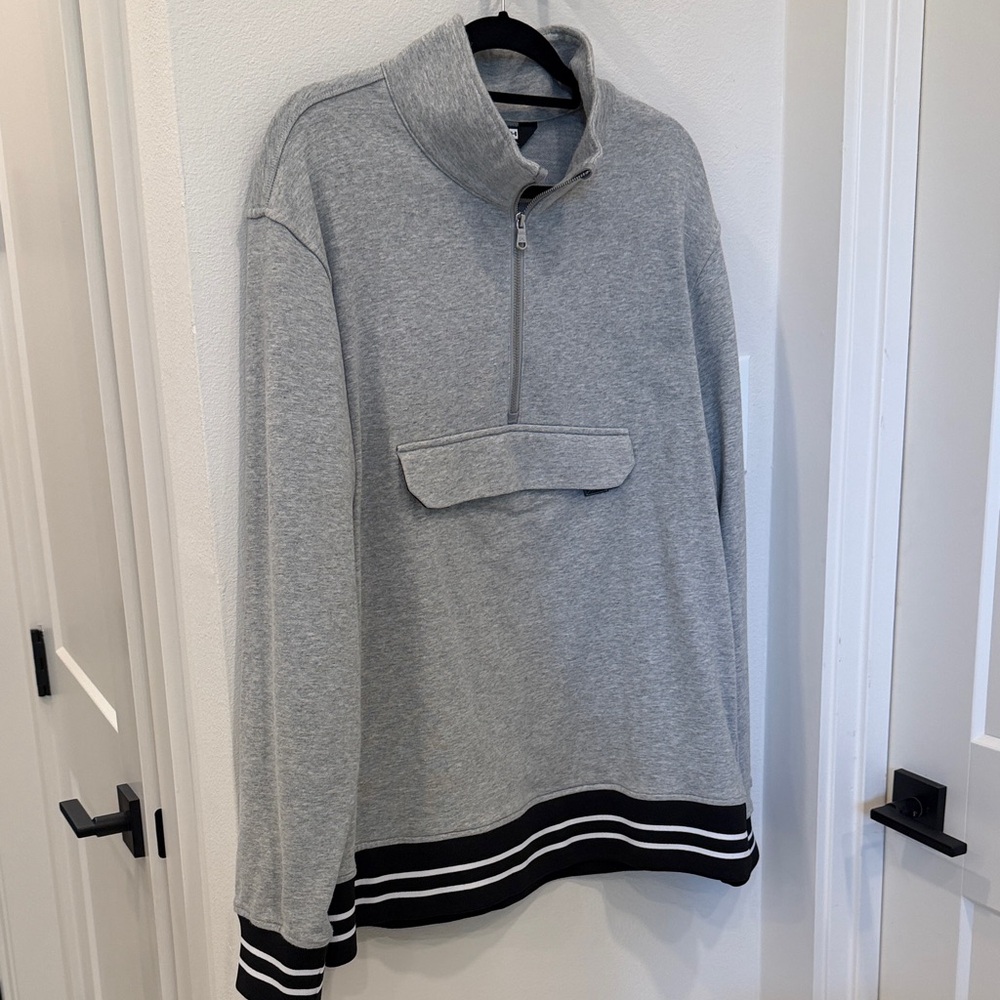 Under Armour Gray Zip-Up Sweater with Striped Hem